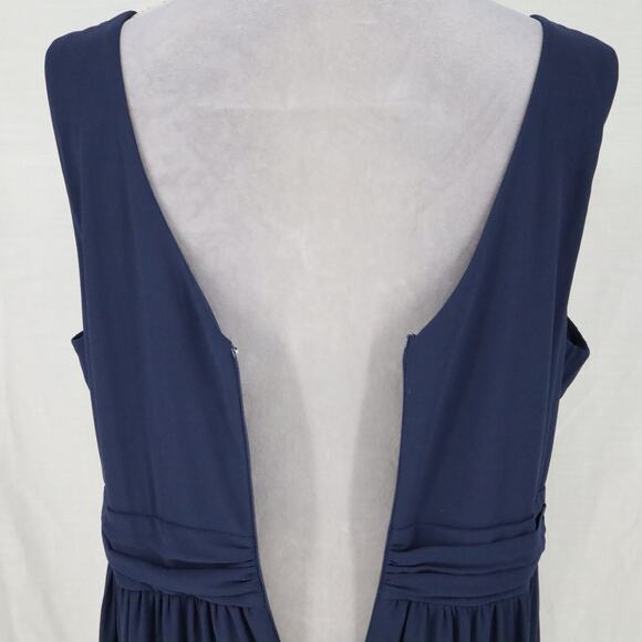 Lulus Gown Womens XL Navy Blue Stretch Knit Faux Wrap Dress Sleeveless Back Zip - Picture 12 of 13